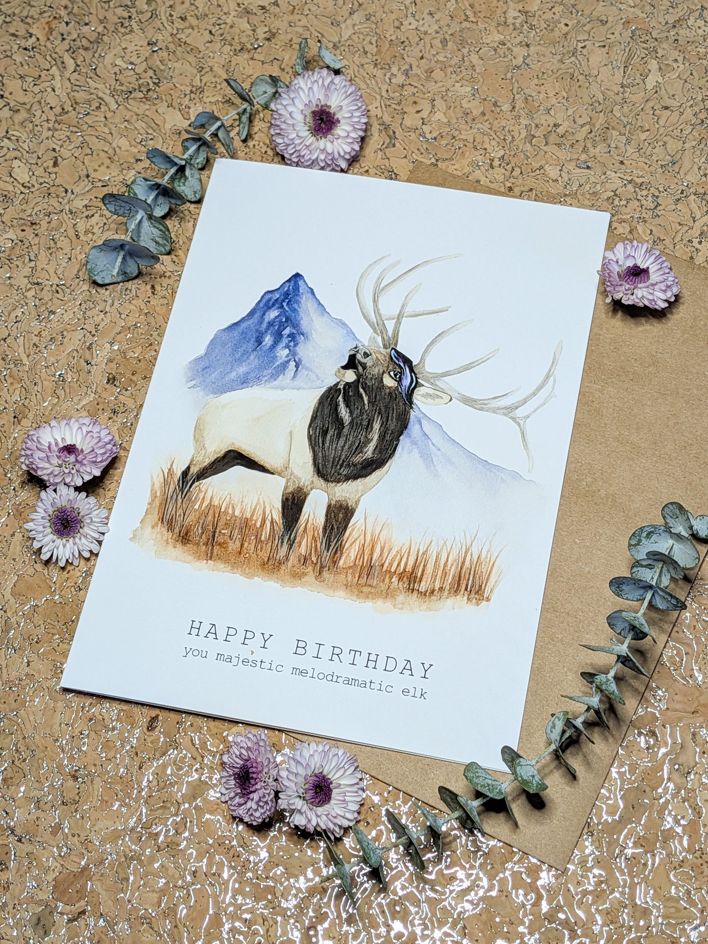 Funny Watercolor Elk Birthday Card