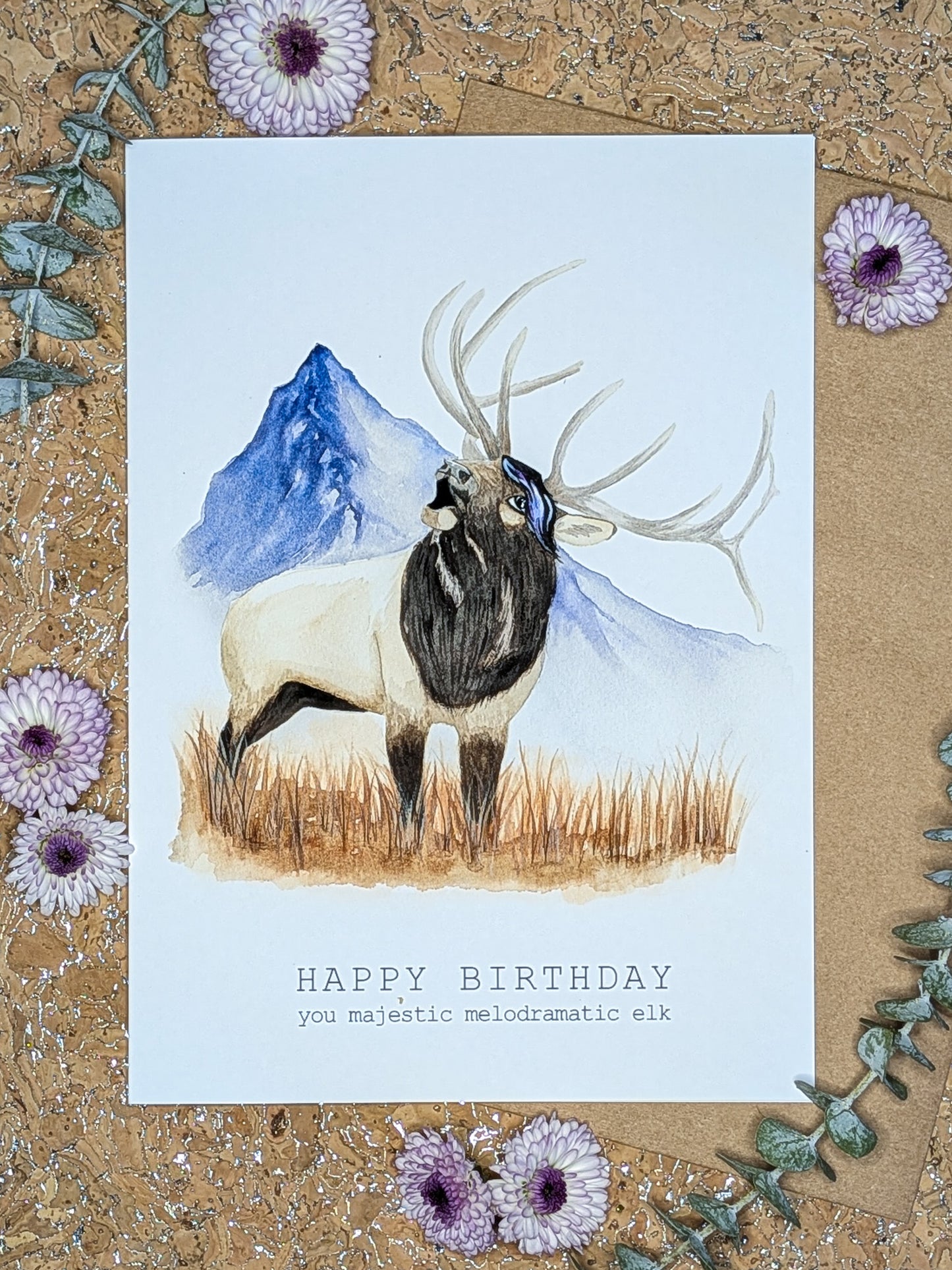 Funny Watercolor Elk Birthday Card