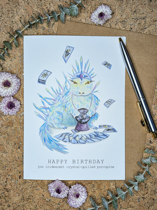Funny Watercolor Porcupine Birthday Card